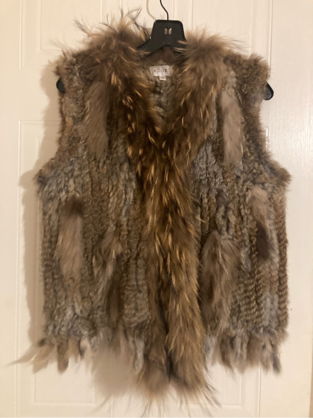 Adore Taupe Brown Rabbit Fur Mixed-Media Vest
